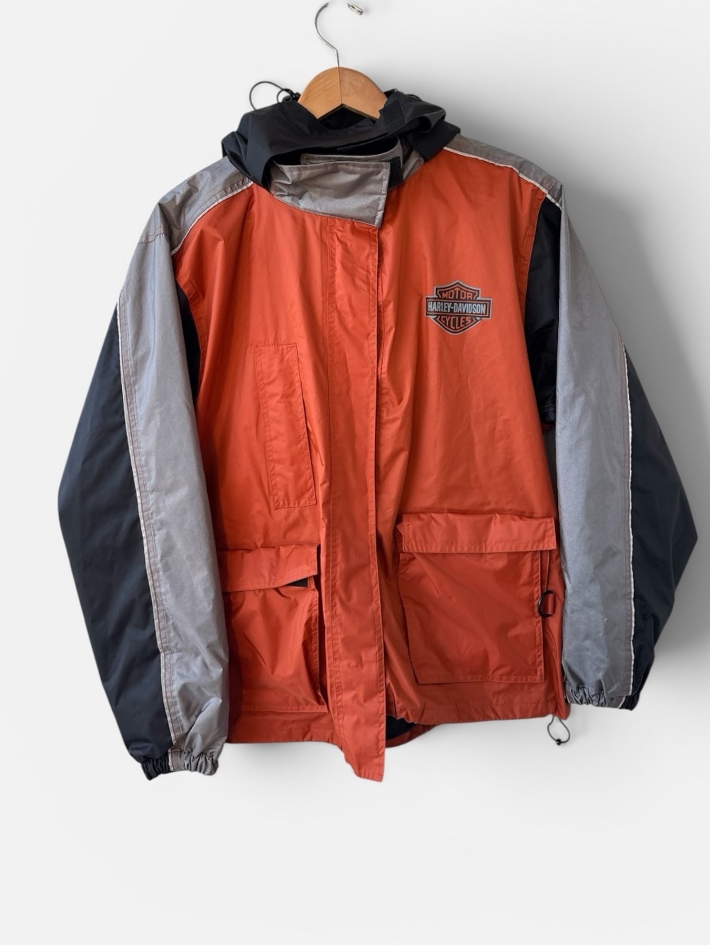Harley-Davidson Orange & Black Hooded Rain Jacket Men's Large